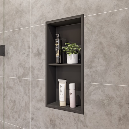 Alfi Brand 12 x 24 Black Matte SS Vertical Dbl Shelf Bath Shower Niche ABNC1224-BLA